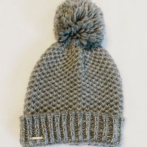 Black Rivet Beanie Chunky Cable Knit Hat OS Gray Silver